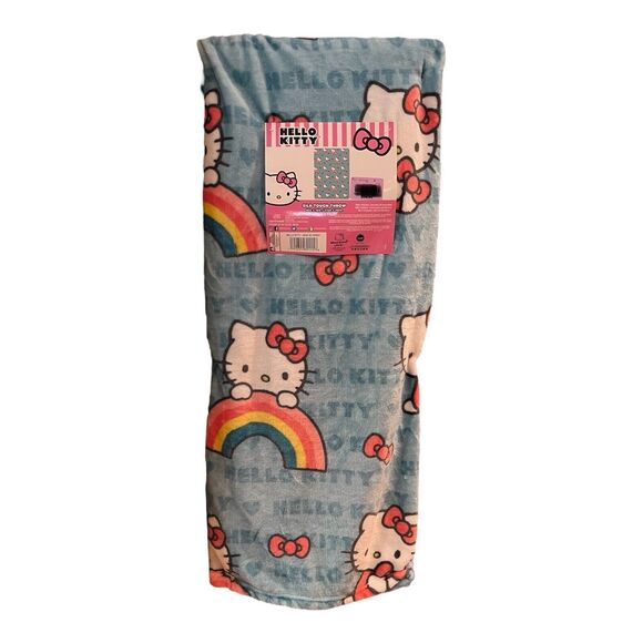 Hello Kitty & Rainbow Silk Touch Throw Blue Blanket 50x70” Hard To Find NWT - Picture 2 of 6